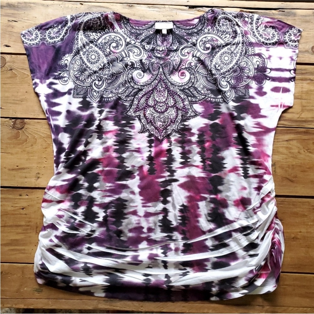Fashion Bug embellished paisley tie dye cap sleeve top Size 2x